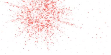 Sevgililer Günü için uçan kalpler. Kırmızı kalpler beyaz arka plana saçılmış. Güzel uçan kalpler vektör illüstrasyonu.