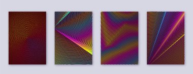 Sanat kartı. Soyut çizgiler modern broşür şürü. Kırmızı arka planda gökkuşağı renkleri geometrisi. Büyüleyici bir kapak, broşür, poster, kitap vs..