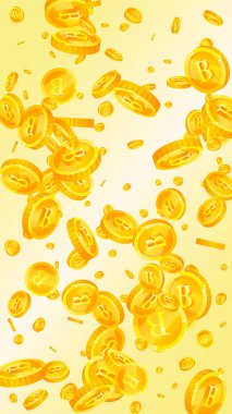 Thai baht coins falling. Gold scattered THB coins. Thailand money. Jackpot wealth or success concept. Vector illustration.