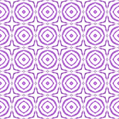 Tekrar eden mayo tasarımı. Mor, kendinden geçmiş boho şık yaz tasarımı. Tekstil hazır zarif baskı, mayo kumaş, duvar kağıdı, ambalaj. Suluboya görevi tekrar eden kiremit kenarı.