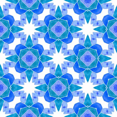 Tekrar eden çizgili el çizgisi sınırı. Mavi süper boho şık yaz tasarımı. Tekstil hazır simetrik baskı, mayo kumaş, duvar kağıdı, ambalaj. Çizgili el çizimi tasarımı.
