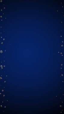 Parıldayan yıldızlar rastgele dağılmış, uçuyor, düşüyor, yüzüyor. Noel kutlaması kavramı. Koyu mavi arkaplanda kutlama yıldızları vektör illüstrasyonu.
