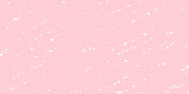 Sevgililer günü kalpleri, uçmak, düşmek, süzülmek. Beyaz kalpler pembe arka plana saçılmış. Sevimli sevgililer günü vektör illüstrasyonu.