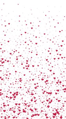 Serpiştirilmiş kalpler sevgililer günü şablonu. Kırmızı kalpler beyaz arka plana saçılmış. Kutlama serpiştirilmiş kalp vektör illüstrasyonu.