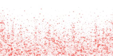 Serpiştirilmiş kalpler sevgililer günü şablonu. Kırmızı kalpler beyaz arka plana saçılmış. Kutlama serpiştirilmiş kalp vektör illüstrasyonu.