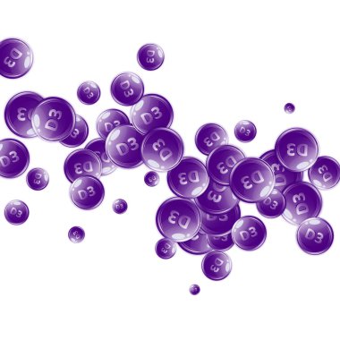 D3 vitamini yuvarlak kapsülleri. Güzellik ve beslenme cilt bakımı. Temel vitamin vektör illüstrasyonu. Refah kavramı.