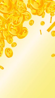 Japon sikkeleri düşüyor. Dağınık altın JPY paralar. Japonya parası. Büyük iş başarısı konsepti. Vektör illüstrasyonu.