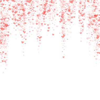 Kalp konfetisi sevgililer günü kaplaması. Kırmızı kalpler beyaz arka plana saçılmış. Joyfull Heart konfeti vektör çizimi