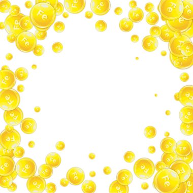 Ferritin yuvarlak damlacıklar rastgele dağılmış. Güzellik ve beslenme cilt bakımı. Sağlık konsepti. Tıbbi ve bilimsel geçmiş. 