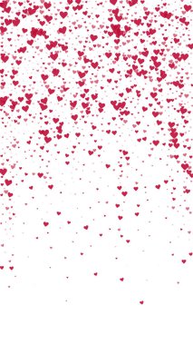 Serpiştirilmiş kalpler sevgililer günü şablonu. Kırmızı kalpler beyaz arka plana saçılmış. Kutlama serpiştirilmiş kalp vektör illüstrasyonu.