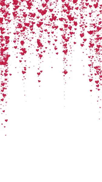 Sevgililer Günü için uçan kalpler. Kırmızı kalpler beyaz arka plana saçılmış. Güzel uçan kalpler vektör illüstrasyonu.