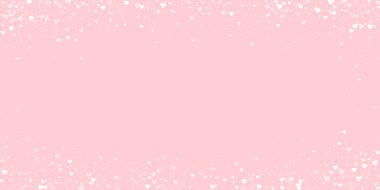 Sevgililer günü kalpleri, uçmak, düşmek, süzülmek. Beyaz kalpler pembe arka plana saçılmış. Sevimli sevgililer günü vektör illüstrasyonu.