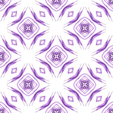 Tekstil hazır ilginç baskılar, mayo kumaş, duvar kağıdı, ambalaj. Mor muhteşem boho şık yaz tasarımı. Madalyon pürüzsüz desen. Suluboya madalyonu, kusursuz sınır.