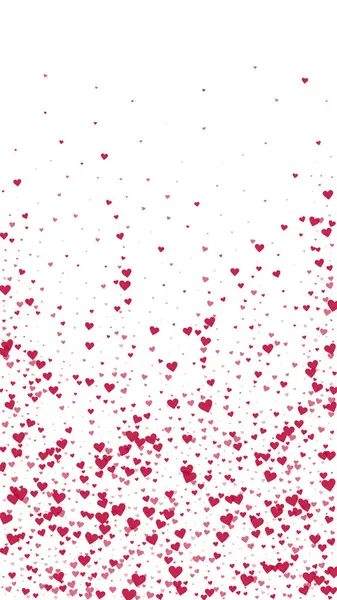 Sevgililer günü kalpleri, uçmak, düşmek, süzülmek. Kırmızı kalpler beyaz arka plana saçılmış. Sevimli sevgililer günü vektör illüstrasyonu.