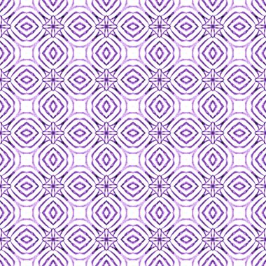 Suluboya, kiremit sınırını tekrarlıyor. Mor çekici boho şık yaz tasarımı. Tekstil hazır modern baskı, mayo kumaş, duvar kağıdı, ambalaj. Mayo tasarımını tekrarla.