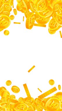 Korean won coins falling. Scattered gold WON coins. Korea money. Jackpot wealth or success concept. Vector illustration.