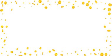 Bitcoin coins falling. Cryptocurrency scattered gold BTC coins. Internet currency. Jackpot wealth or success concept. Wide vector illustration.