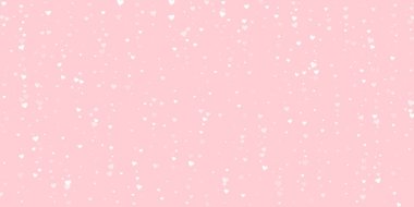 Sevgililer Günü için uçan kalpler. Beyaz kalpler pembe arka plana saçılmış. Güzel uçan kalpler vektör illüstrasyonu.