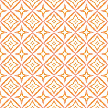 Tiled watercolor background. Orange fancy boho chic summer design. Textile ready ideal print, swimwear fabric, wallpaper, wrapping. Hand painted tiled watercolor border. clipart
