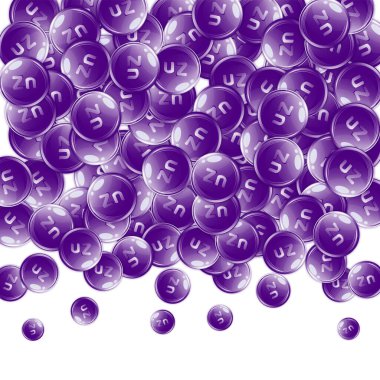 Çinko yuvarlak kapsüller rastgele dağılmış. Güzellik ve beslenme cilt bakımı. Temel vitamin vektör illüstrasyonu. Sağlıklı yaşam konsepti.