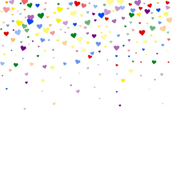 Heart Confetti Valentine Overlay Rainbow Colored Scattered Hearts Lgbt Valentine — Stock Vector