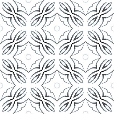 Tekstil hazır stil baskısı, mayo kumaş, duvar kağıdı, ambalaj. Siyah ve beyaz boho şık yaz tasarımı. Suluboya, kiremit sınırını tekrarlıyor. Mayo tasarımını tekrarla.