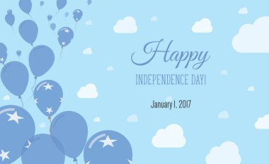 Federated States Of Micronesia Independence Day Sparkling Patriotic Poster. Row of Balloons in Colors of the Micronesian Flag. Greeting Card with National Flags, Blue Skyes and Clouds. clipart