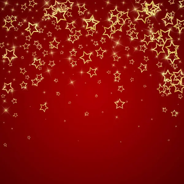 ランダムに散らばり 飛び降り 浮かび上がりました クリスマスのお祝いコンセプト お祝いの星 赤い背景のベクトルイラスト — ストックベクタ