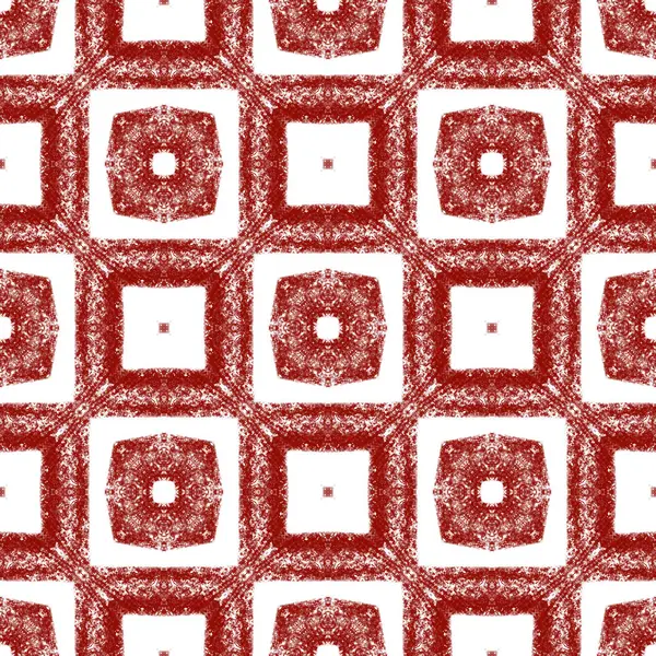 Etnik elle boyanmış desen. Şarap kırmızısı simetrik kaleydoskop arka planı. Yazlık elbise, elle boyanmış fayans. Tekstil hazır lüks baskı, mayo kumaş, duvar kağıdı, ambalaj..