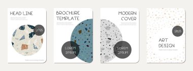 Not defteri kapağı tasarımı. Doğal taşlar, granit, kuvars ve mermerden yapılmış terrazzo soyut arka plan. Venedik terrazzo dokusu not defteri kapağı şablonu.