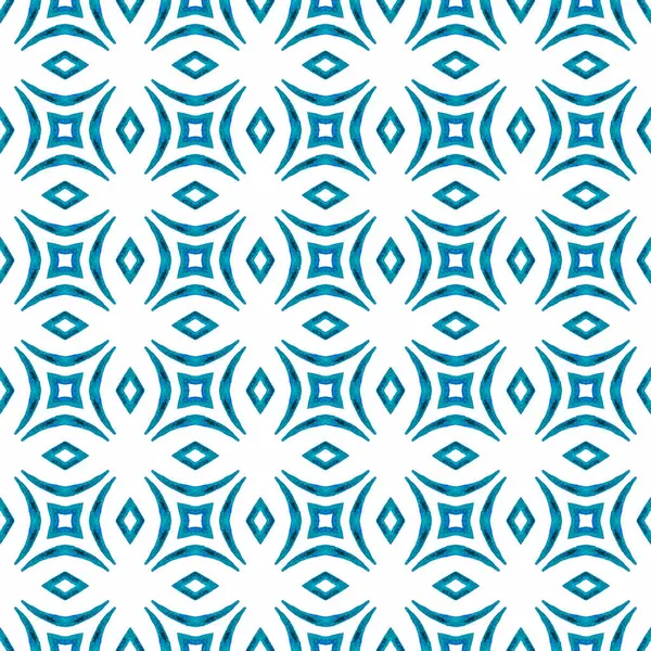 纺织现成非凡的印花 泳衣面料 包装材料 蓝色迷人的时髦夏装设计 条纹手绘设计 重复条纹手绘边框 — 图库照片