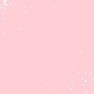 Sevgililer Günü için uçan kalpler. Beyaz kalpler pembe arka plana saçılmış. Güzel uçan kalpler vektör illüstrasyonu.