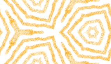 Madalyon pürüzsüz desen. Sarı simetrik kaleydoskop arka planı. Suluboya madalyonu, pürüzsüz fayans. Tekstil hazır muhteşem baskı, mayo kumaş, duvar kağıdı, ambalaj..