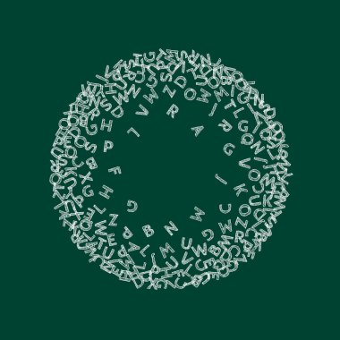 İngilizce 'nin harfleri düşüyor. Tebeşir, Latin alfabesinin uçan kelimelerini çiziyor. Yabancı diller öğrenim kavramı. Tahta arka plandaki okul afişine çekici.