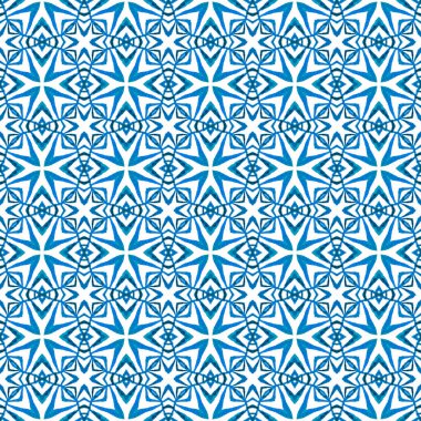 Yeşil geometrik sembolün suluboya sınırı. Mavi enfes boho şık yaz tasarımı. Tekstil hazır ilginç baskılar, mayo kumaş, duvar kağıdı, ambalaj. Sembol suluboya deseni.