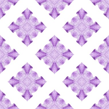 Suluboya yaz etnik sınır düzeni. Mor eşsiz boho şık yaz tasarımı. Tekstil hazır baskı, mayo kumaş, duvar kağıdı, ambalaj. Etnik el boyası desen.