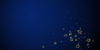 Parıldayan yıldızlar rastgele dağılmış, uçuyor, düşüyor, yüzüyor. Noel kutlaması kavramı. Koyu mavi arkaplanda kutlama yıldızları vektör illüstrasyonu.