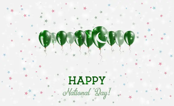 День Независимости Пакистана Искрящийся Патриотический Плакат Ряд Воздушных Шаров Цветах — стоковый вектор