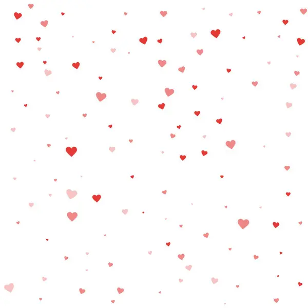 Falling Hearts Valentine Card Template Red Hearts Scattered White Background — Stock Vector