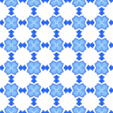 Tekstil hazır egzotik baskı, mayo kumaş, duvar kağıdı, ambalaj. Mavi çekici boho şık yaz tasarımı. El çizimi tropikal, pürüzsüz sınır. Tropik, pürüzsüz desen.