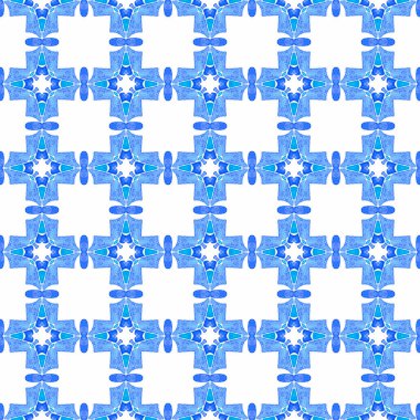 Döşemeli suluboya arka plan. Mavi sürpriz boho şık yaz tasarımı. Elle boyanmış suluboya kenar. Tekstil hazır süslü baskı, mayo kumaş, duvar kağıdı, ambalaj..