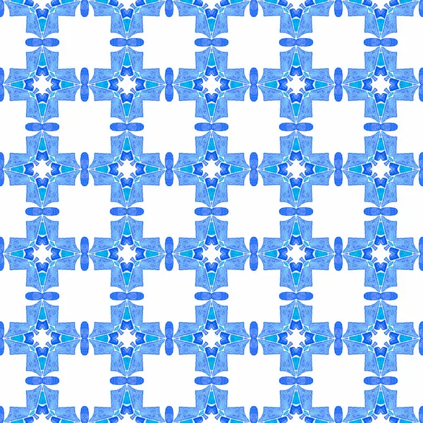 Döşemeli suluboya arka plan. Mavi sürpriz boho şık yaz tasarımı. Elle boyanmış suluboya kenar. Tekstil hazır süslü baskı, mayo kumaş, duvar kağıdı, ambalaj..