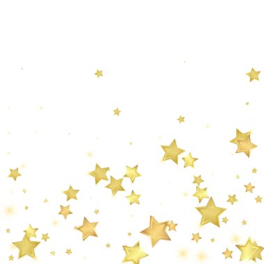 Sihirli yıldızlar vektör kaplaması. Altın yıldızlar rasgele etrafa saçılmış, düşüyor, yüzüyor. Kaotik rüya gibi çocuksu bir şablon. beyaz arkaplan.