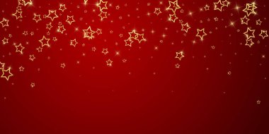 Christmas spirit. Scattered falling stars. Festive christmas confetty overlay template. Festive stars vector illustration on red background. clipart