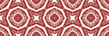 Tekrarlayan kusursuz sınır Ikat. Şarap kırmızısı simetrik kaleydoskop arka planı. Yaz çöreği şekeri desenli. Arkaplan için klas dekoratif tasarım ögesi.