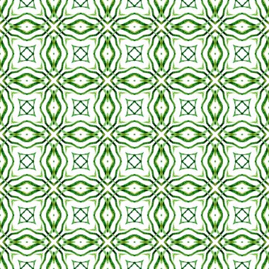 Tekstil hazır büyüleyici baskı, mayo kumaş, duvar kağıdı, ambalaj. Yeşil ilginç boho şık yaz tasarımı. Madalyon pürüzsüz desen. Suluboya madalyonu, kusursuz sınır.