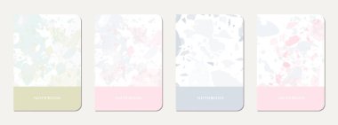 Not defteri kapağı tasarımı. Doğal taşlar, granit, kuvars ve mermerden yapılmış terrazzo soyut arka plan. Venedik terrazzo doku dizüstü bilgisayar kapağı şablonu.