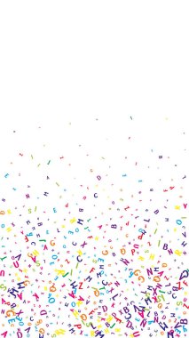 Okul not defteri kapağı. Latin alfabesinin renkli yüzen harfleri. Yabancı diller öğrenim kavramı. Beyaz arkaplanda okul afişine geri dön.