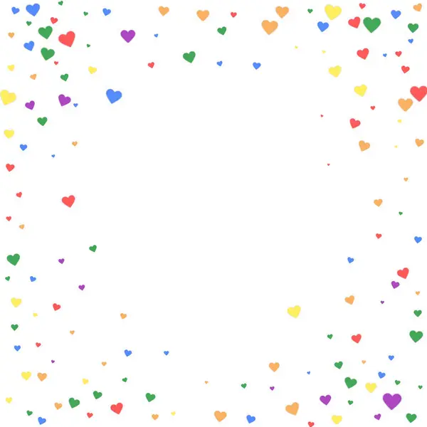 Falling Hearts Valentine Card Template Rainbow Colored Scattered Hearts Lgbt — Stock Vector