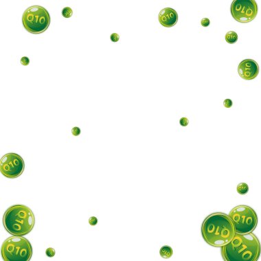 Q10 vitamini yuvarlak kapsülleri rastgele dağılmış. Güzellik ve beslenme cilt bakımı. Sağlıklı yaşam konsepti. Tıbbi ve bilimsel geçmiş. 